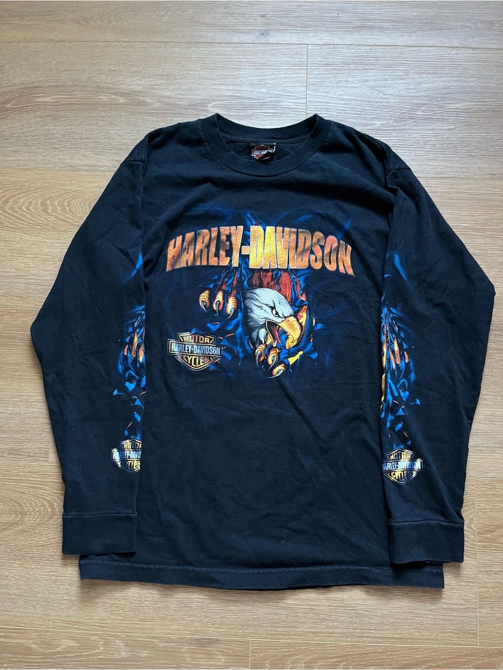 a vintage 2005 Harley-Davidson long-sleeve graphic shirt